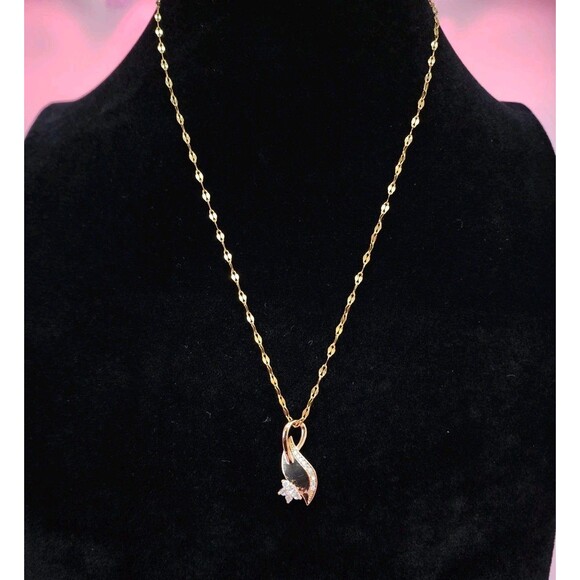 VINTAGE 18IN S STEEL GOLD TONE FLOWER WAVE CHARM COSTUME NECKLACE CLASSY DAINTY - Picture 1 of 9